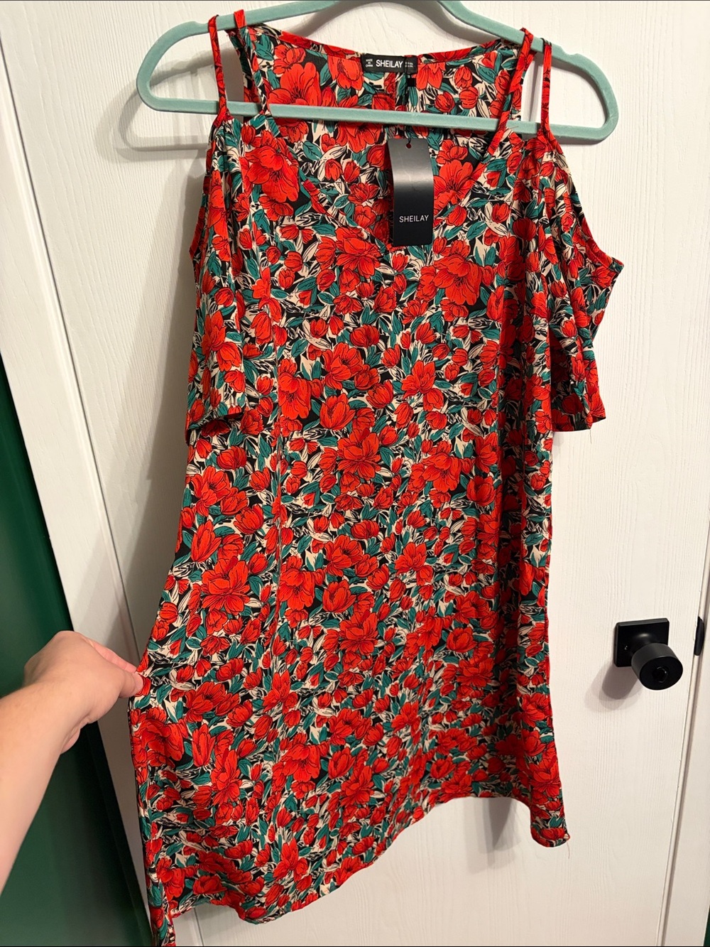 NWT Sheilay Red Floral Cold-Shoulder midi Dress size XXL